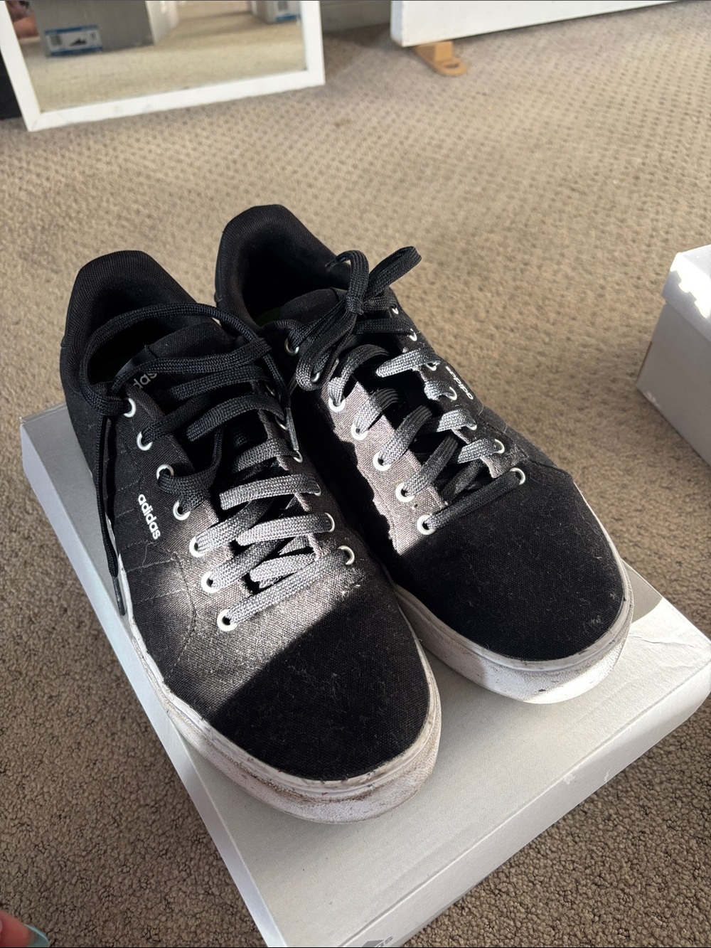 adidas Black Low-Top Casual Sneakers with White Soles